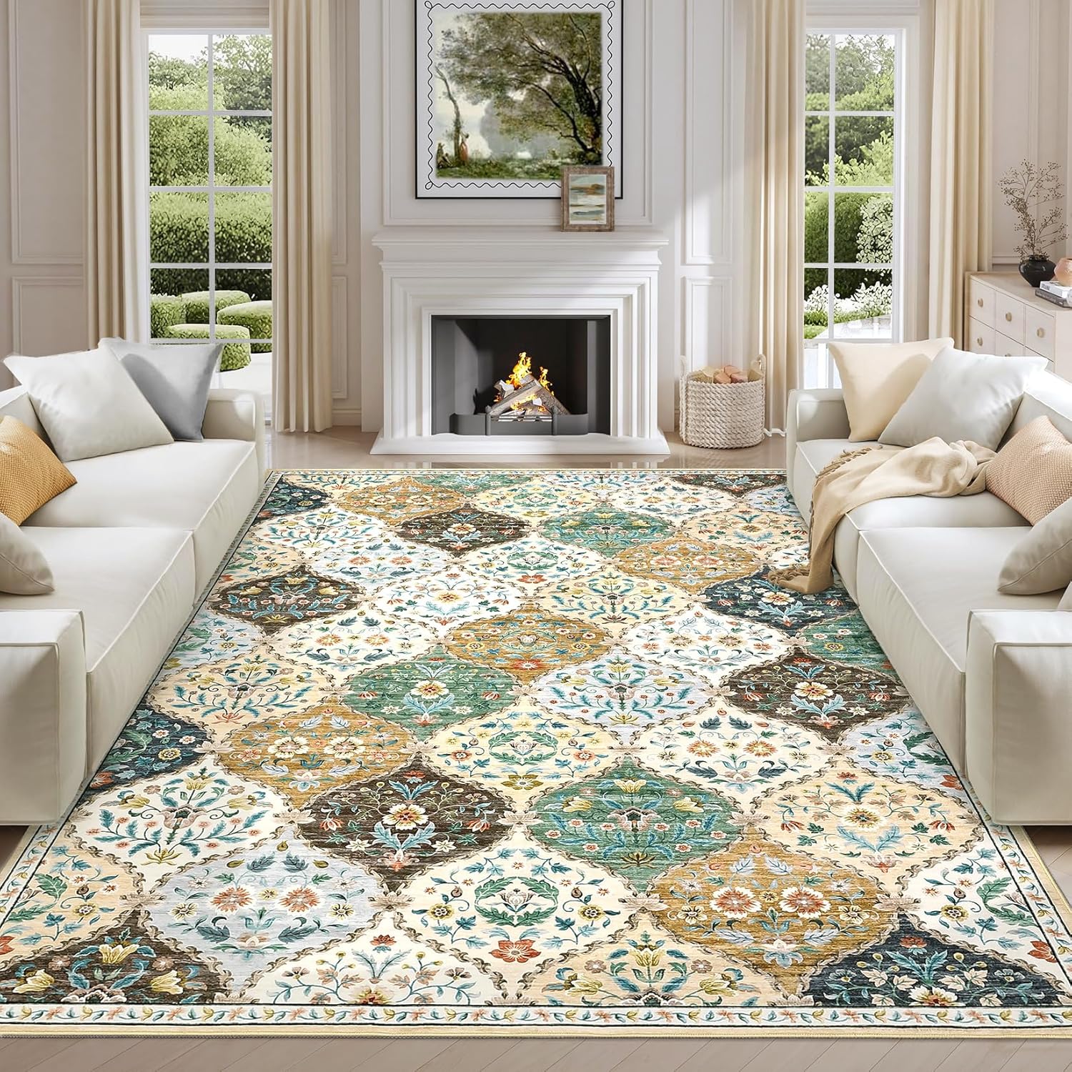 9x12 Area Rug Large Machine Washable Vintage Moroccan Trellis