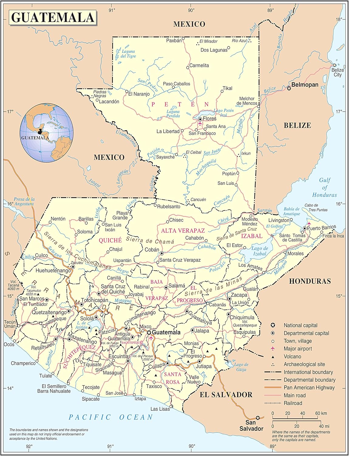 Guatemala Political & Administrative Map: Detailed & Laminated