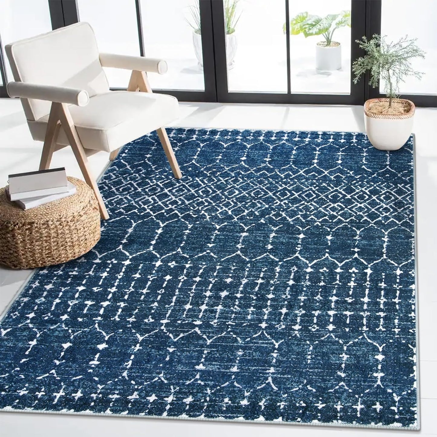 Stain Resistant Moroccan Blue Area Rug - Ultra Soft & Non-Slip