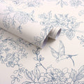 Cream White and Blue Floral Peel and Stick Wallpaper - Vintage Floral