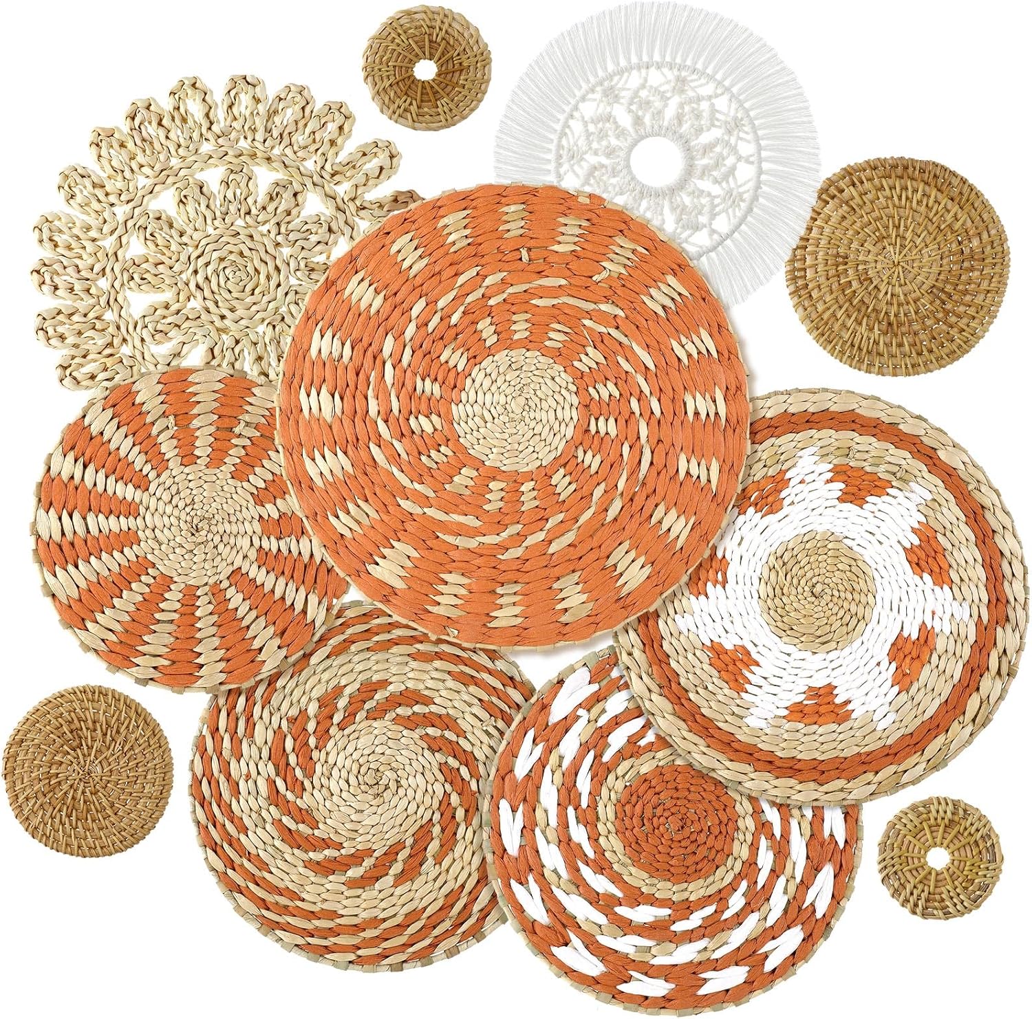 Boho Wall Basket Decor Set - 11 Pcs Woven Baskets for Home