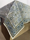 Ridhi Indigo Floral Hand Block Print Cotton Tablecloth 70 x 108 in