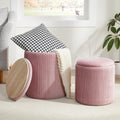 Round Velvet Ottoman Set of 2 in Pink - Storage Stools for Bedroom