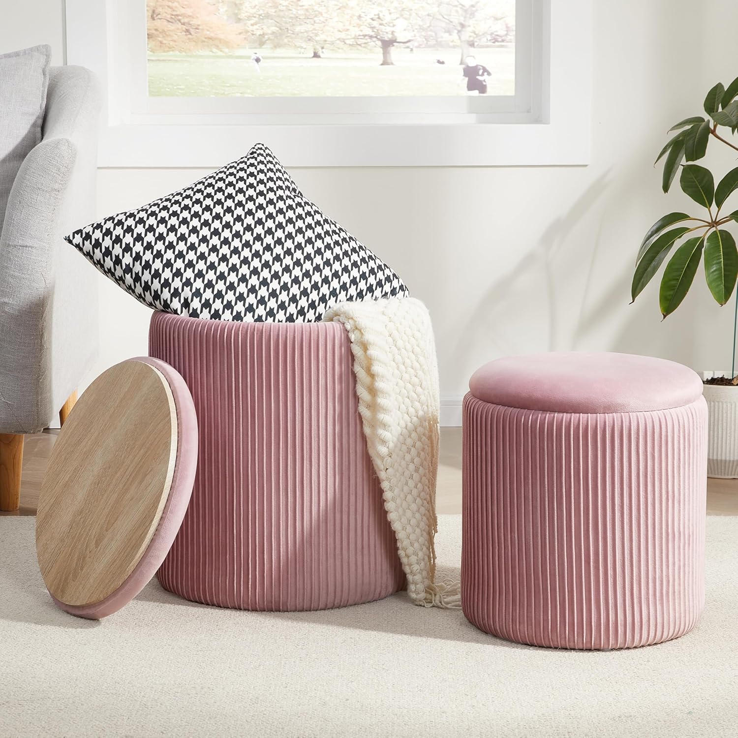Round Ottoman with Storage Set of 2 for Versatile Use
