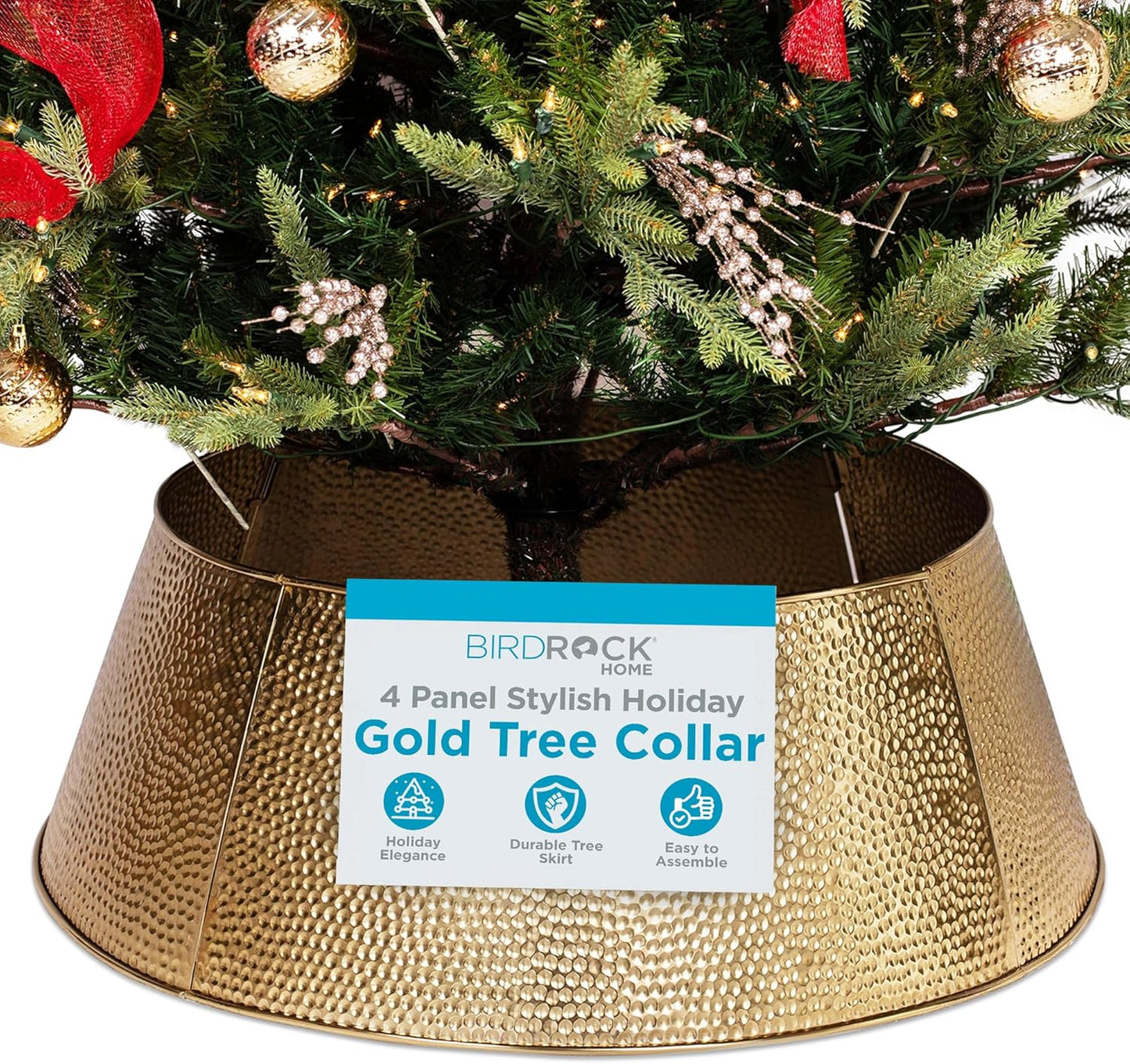 Stylish Hammered Metal Christmas Tree Collar for Holiday Elegance