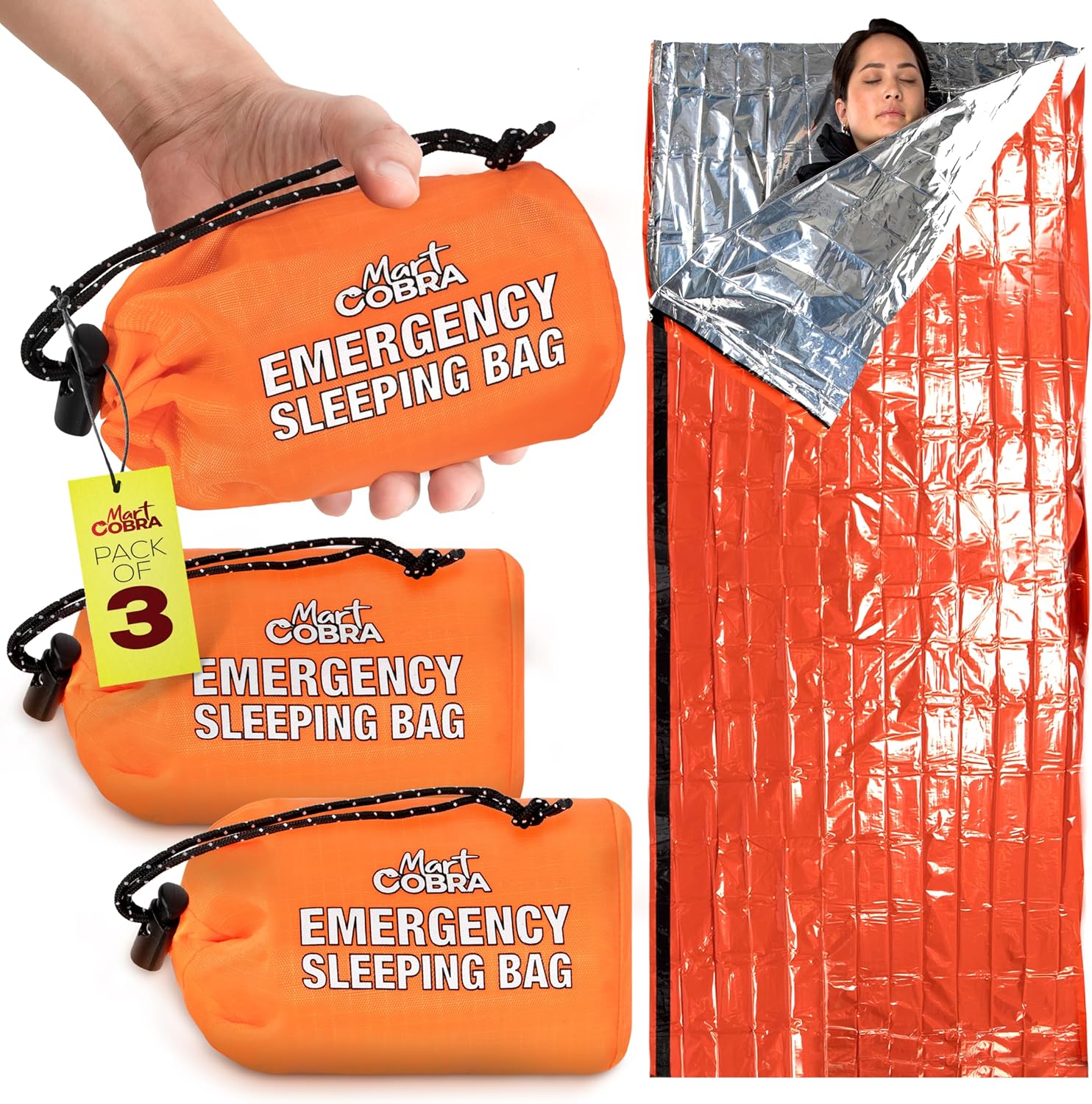 3-Pack Waterproof Emergency Sleeping Bags by Mart Cobra