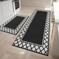 Kitchen Rugs Set of 2 Black 24in x 35in + 24in x 60in - Absorbent Non