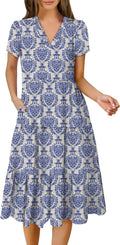 ANRABESS Women's Summer V Neck Midi Dress - Lightweight Flowy Tiered