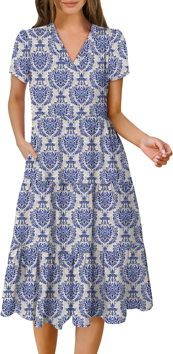 ANRABESS Women's Summer Casual V Neck Midi Dresses for 2025