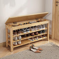 Shoe Rack Bench Seat 3-Tier Rubberwood Storage Bench - Compact