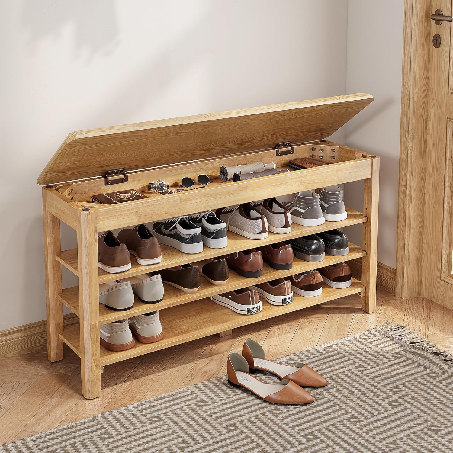 Shoe Rack Bench Seat with 3-Tier Storage for Entryway Style