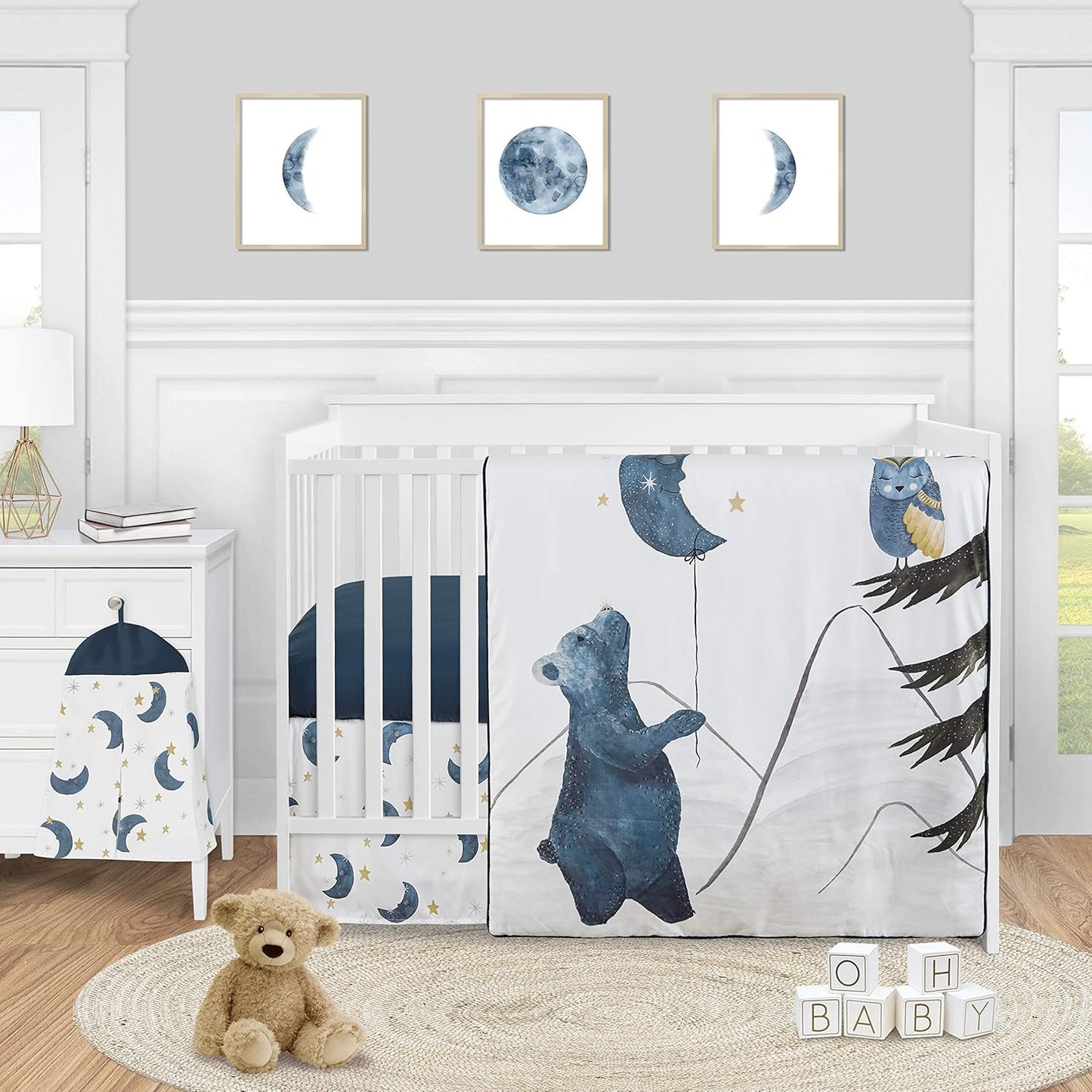 Woodland Bear and Owl Baby Nursery Crib Bedding Set - 4 Pieces