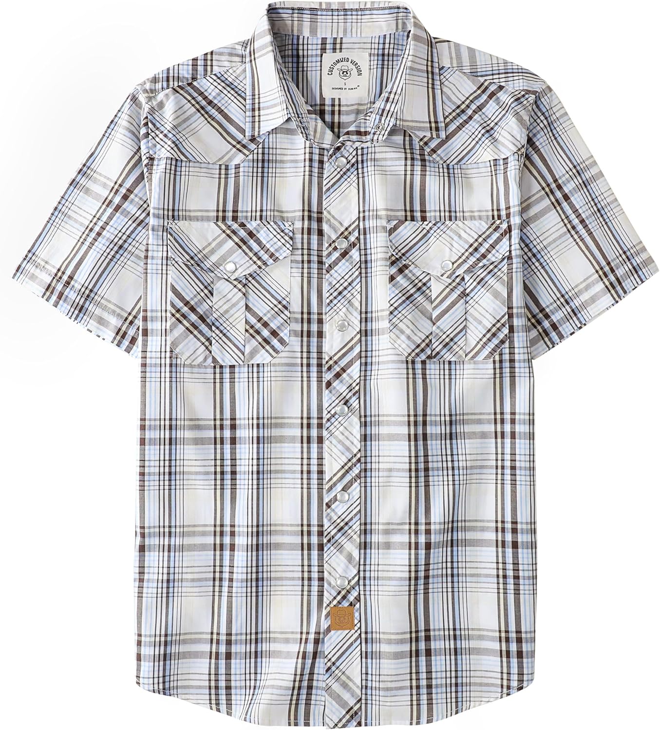Dubinik Short Sleeve Plaid Pearl Snap Shirts for Men Casual Wear