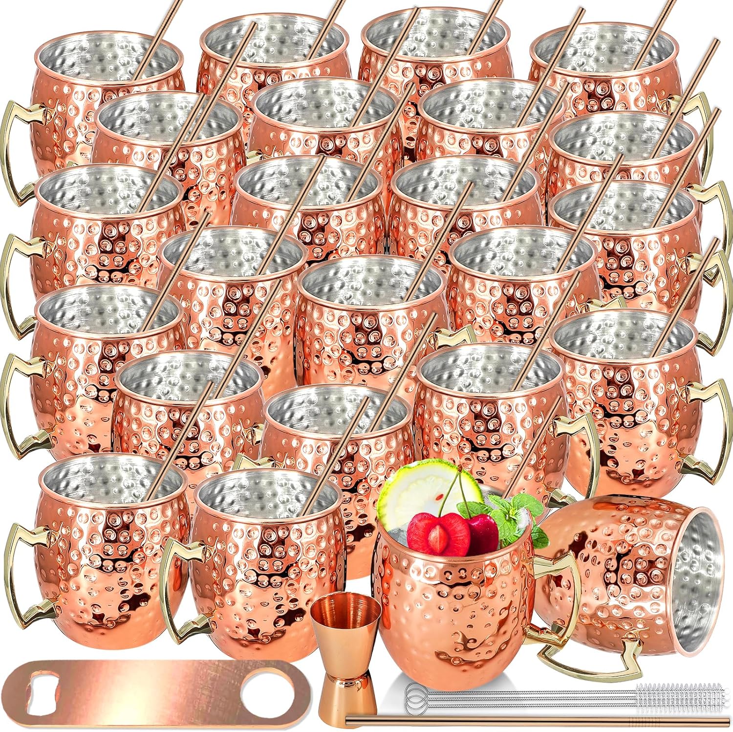 Moscow Mule Mugs Set of 24 with Stainless Steel Straws and Jigger