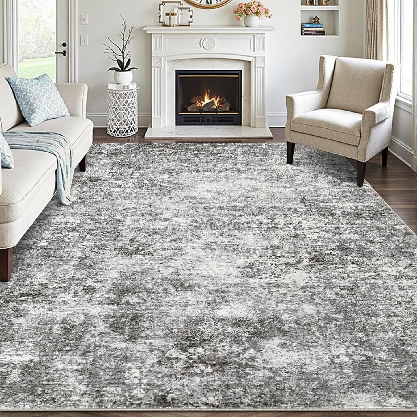 Modern Neutral Area Rugs for Living Room: Soft Washable Design