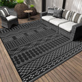Outdoor Rug 8x10 ft Reversible Black White Patio Mat - Waterproof Boho
