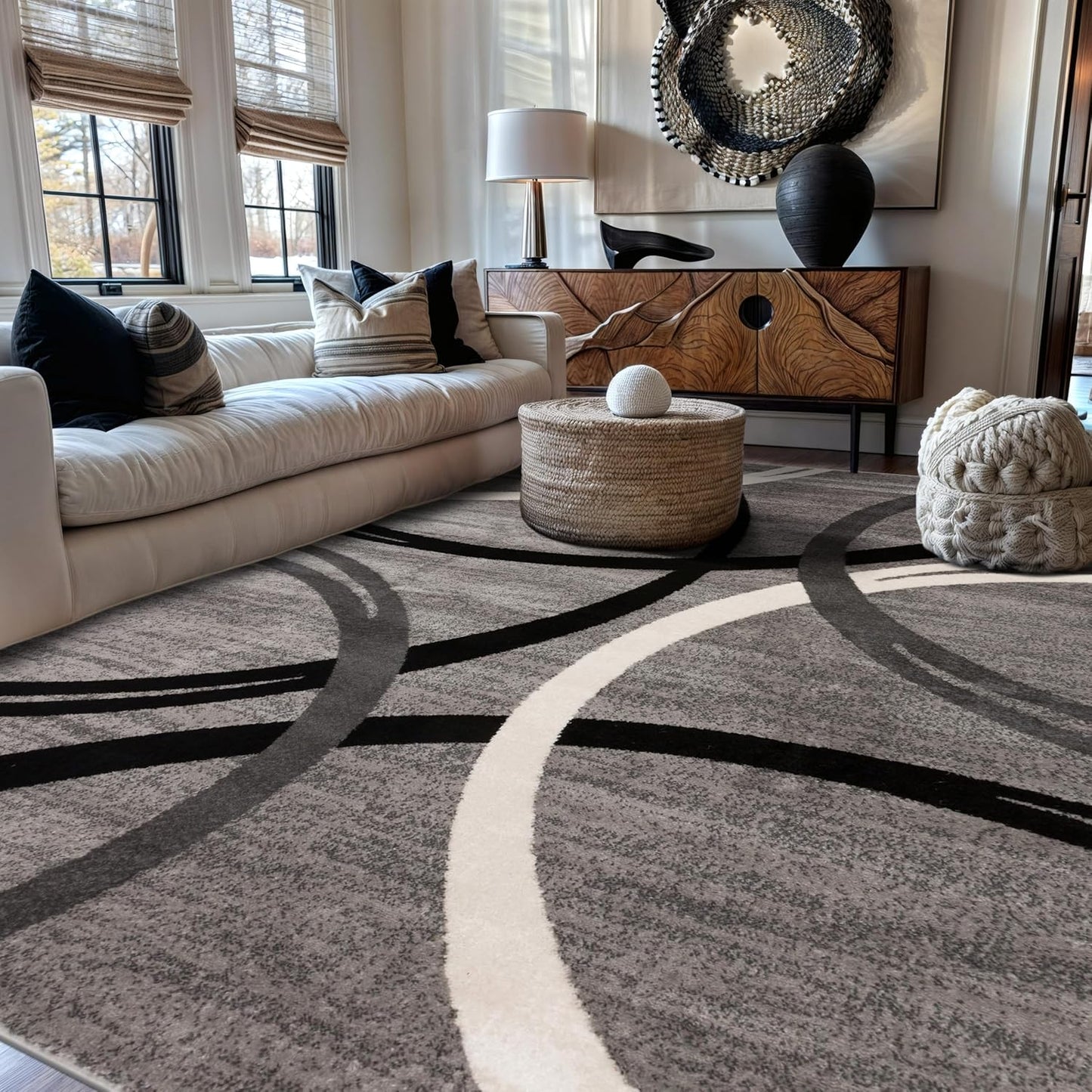 Rugshop Wavy Circles Design Area Rug for Stylish Interiors