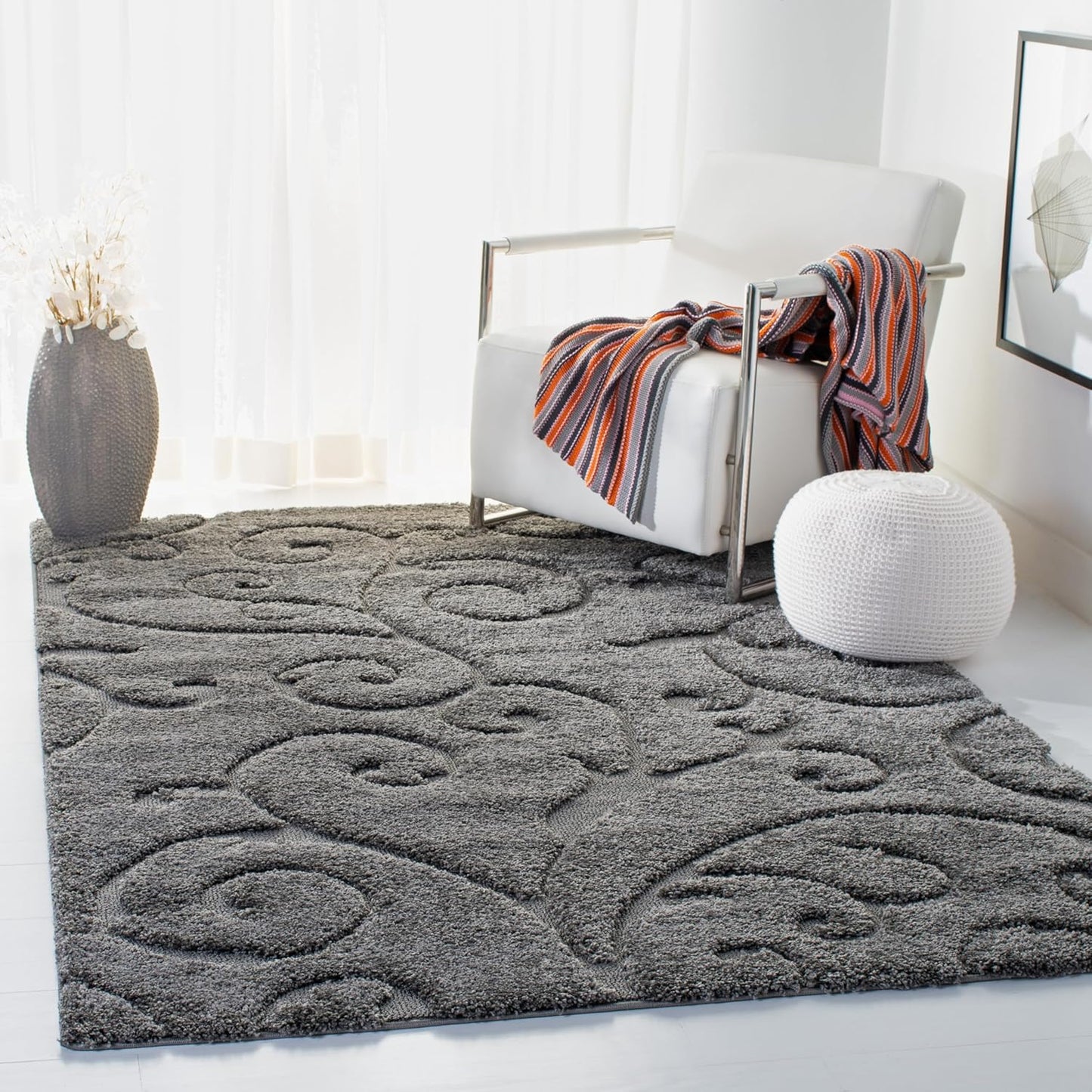 SAFAVIEH Florida Shag Collection Area Rug - Plush 6ft x 9ft Grey