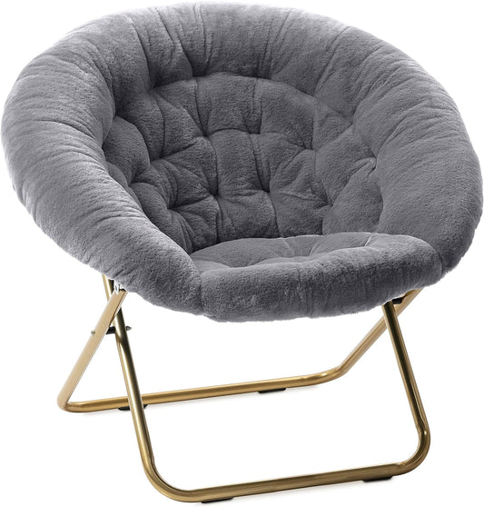 Milliard Saucer Chair for Adults, Teens & Kids - Grey Faux Fur