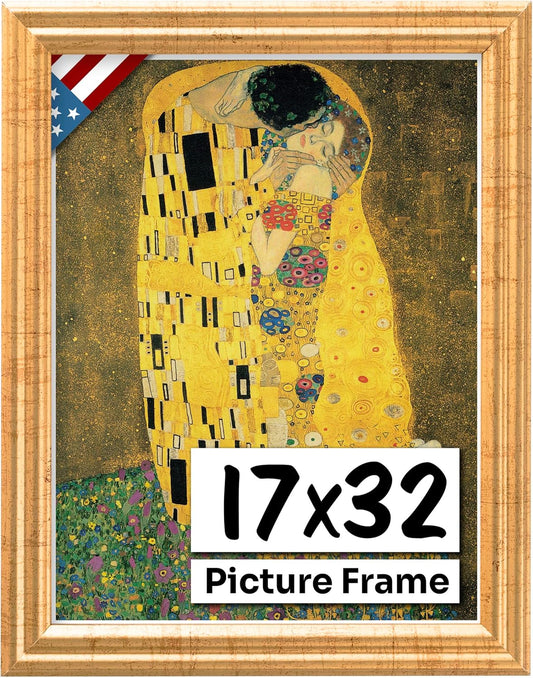 Antique Gold 17x32 Picture Frame - Handmade Solid Wood Decor