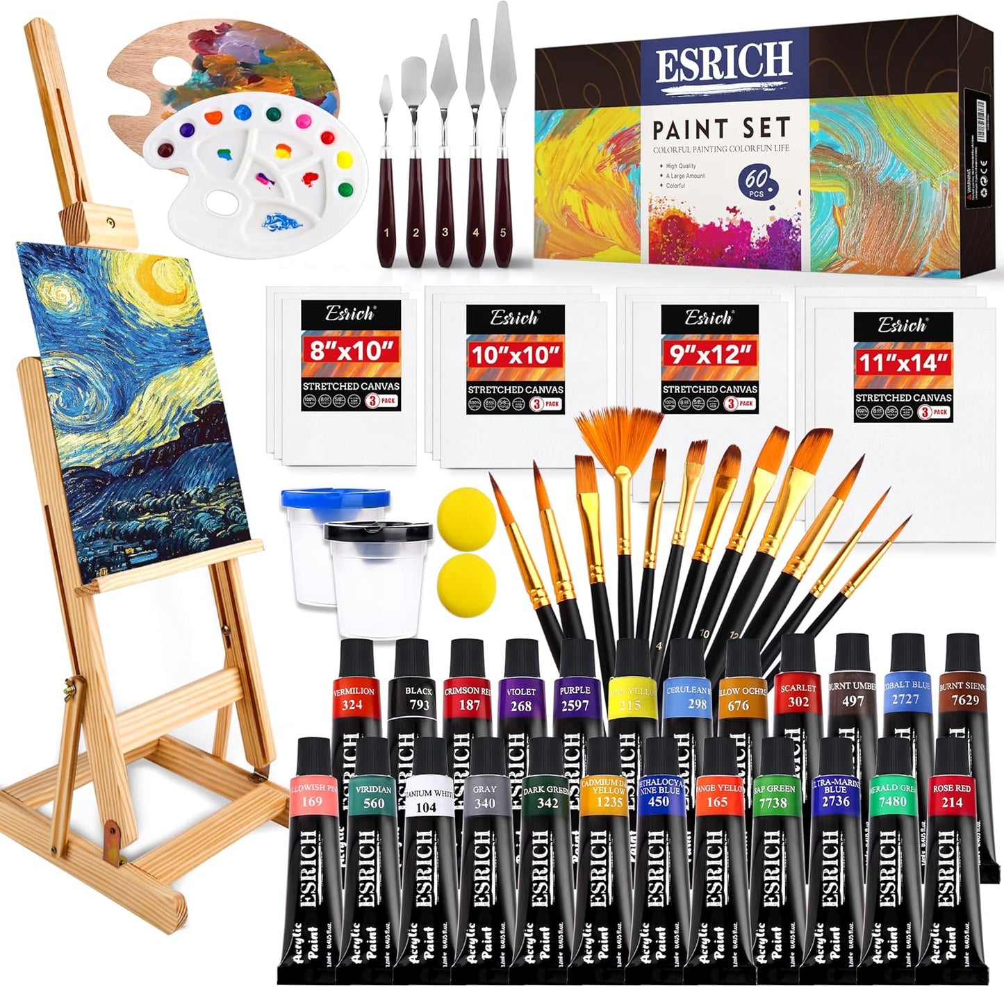 Professional Acrylic Paint Set with Brushes and Canvases
