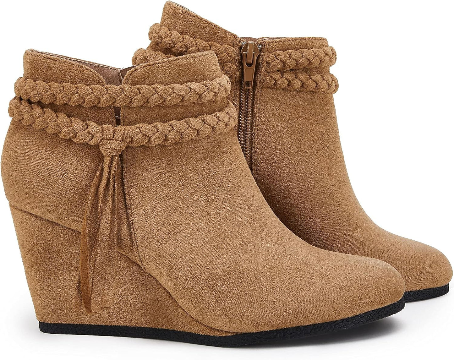 Womens Wedge Ankle Boots with Braided Fringe for Fall Style