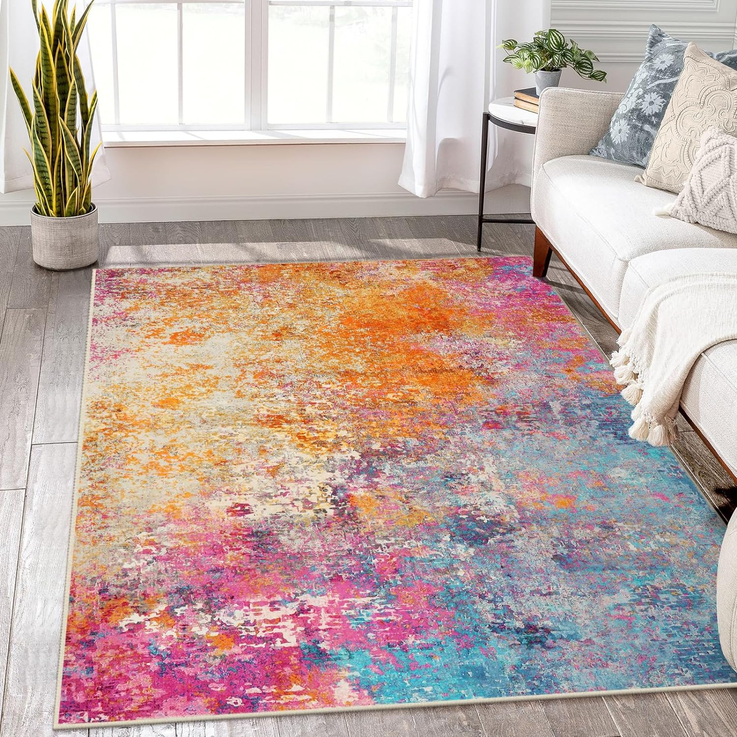 Lahome Colorful Abstract 5x7 Washable Rug