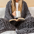 Chunky Knit Blanket Throw 50x60 in Grey Chenille - Cozy, Thick Throw