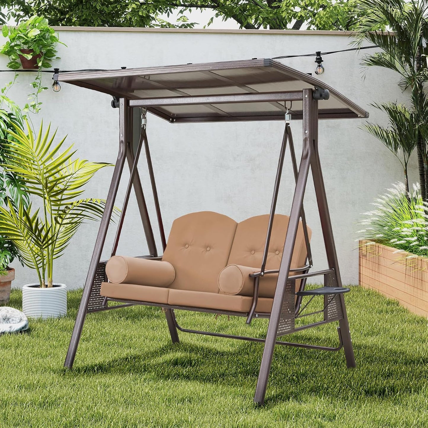 YOLENY Outdoor Patio Swing with Adjustable Hardtop for Comfort