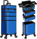 Blue Rolling Makeup Train Case 4-in-1 Cosmetic Trolley - Large Storage