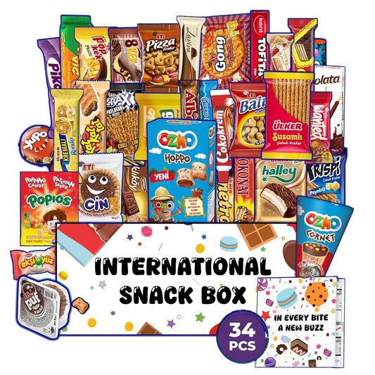International Snack Box Adventure with 34 Unique Treats