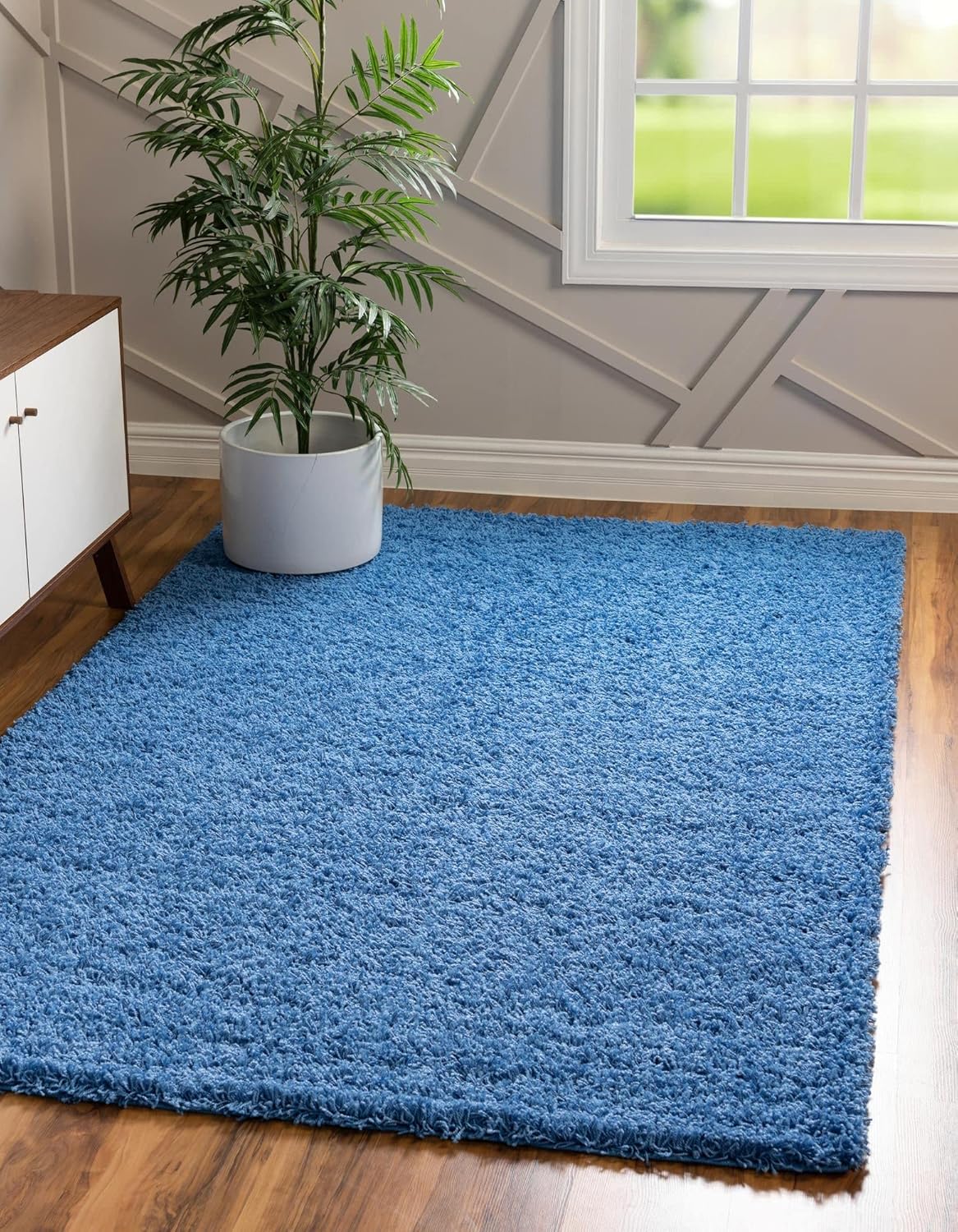 Unique Loom Solid Shag Collection Area Rug in Periwinkle Blue