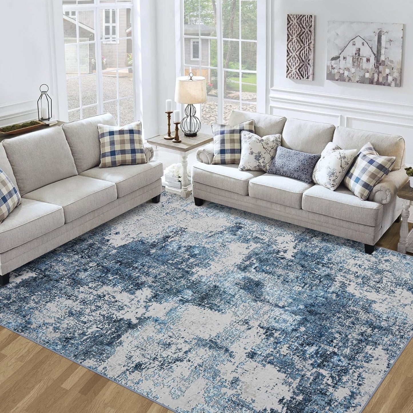 8x10 Area Rug for Living Room: Soft Abstract Non-Shedding Carpet