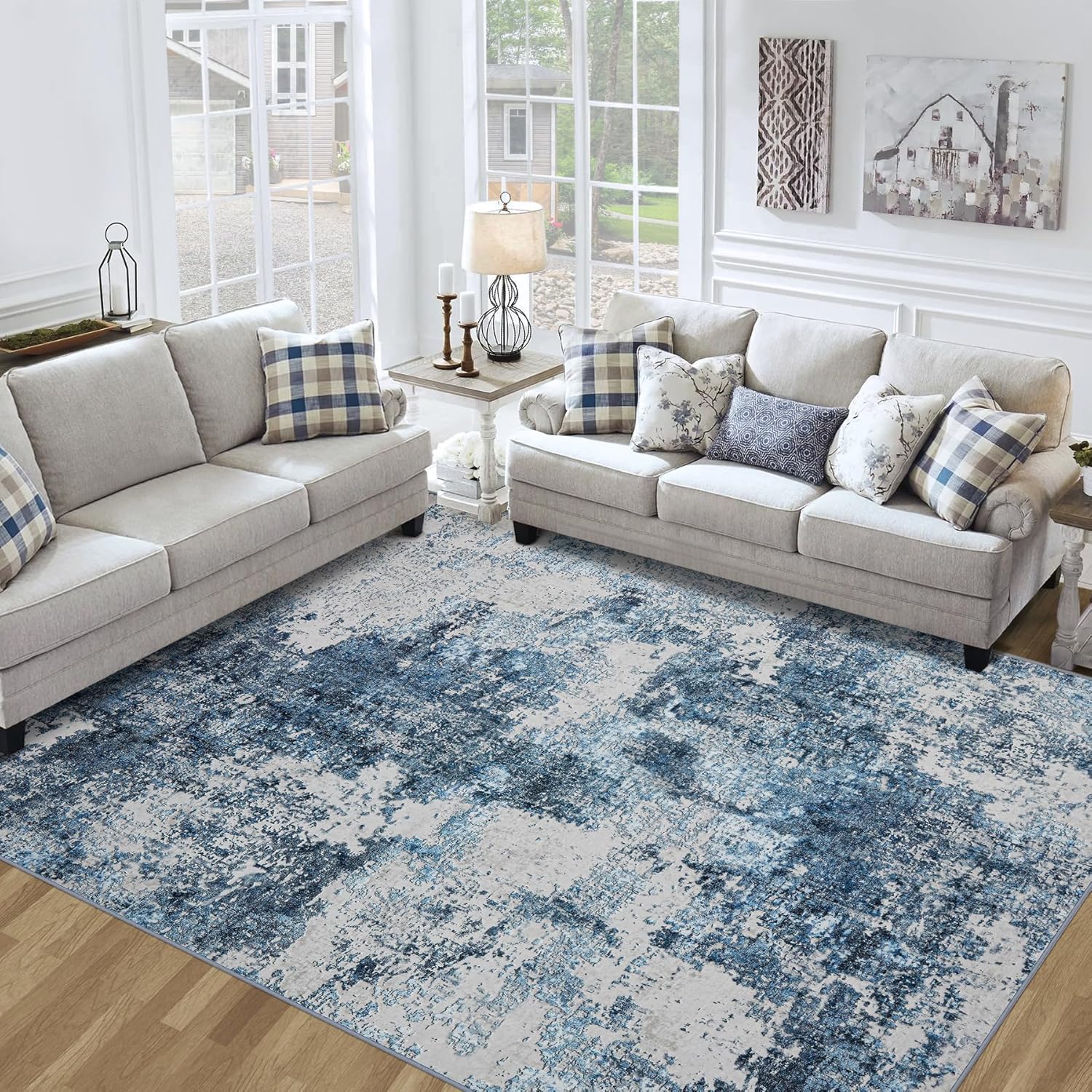 8x10 Area Rug for Living Room: Soft Abstract Non-Shedding Carpet