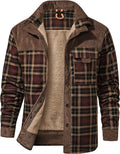 Flygo Men's Sherpa Lined Flannel Plaid Shirt Jacket - Warm Vintage