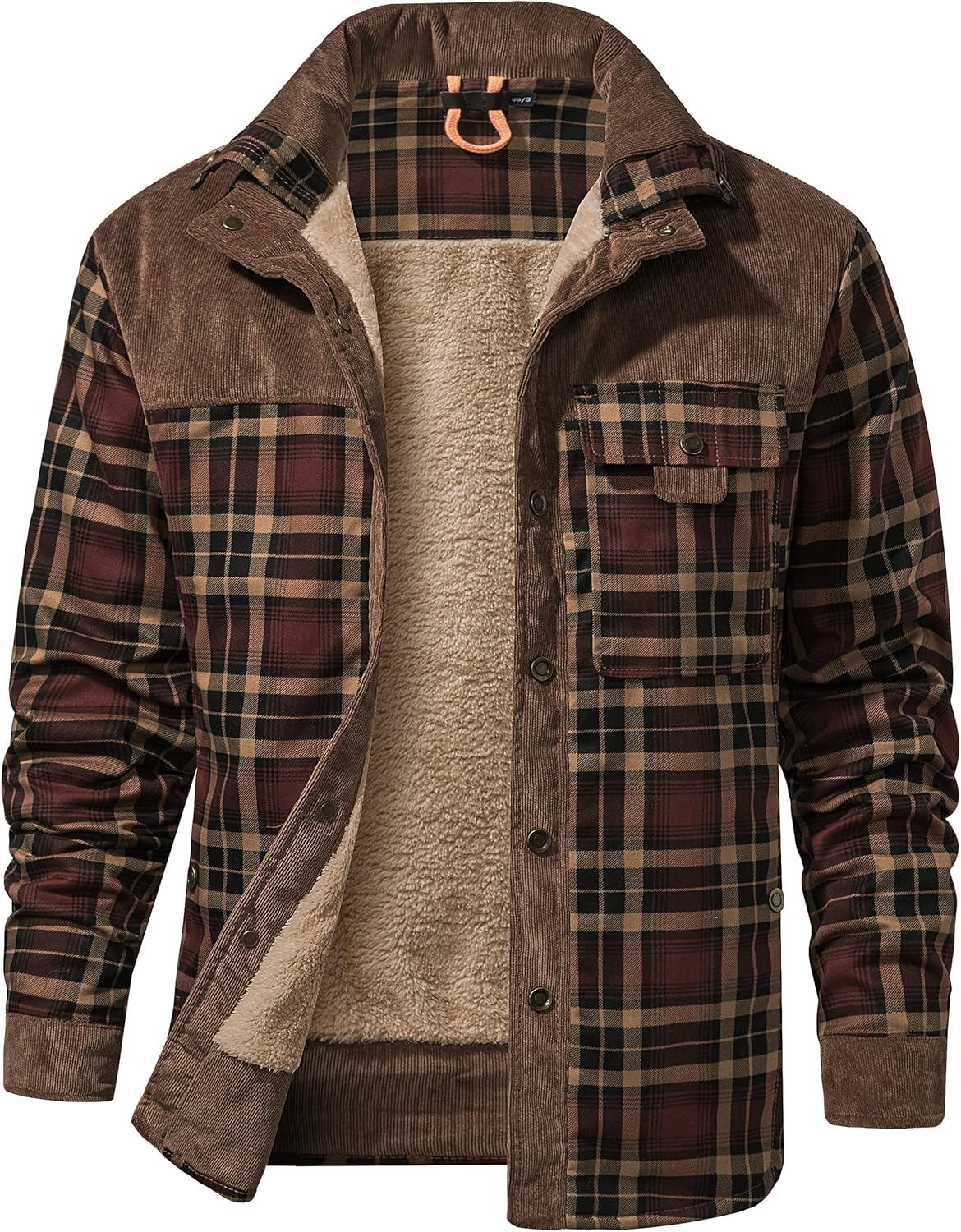 Flygo Men's Flannel Jacket Warm Sherpa Lined Winter Shirt
