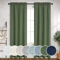 Linen Curtains 96 in Long Semi Sheer Panels - Light Filtering Olive