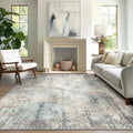 Washable Area Rug 8x10 Light Blue - Modern Abstract Low Pile
