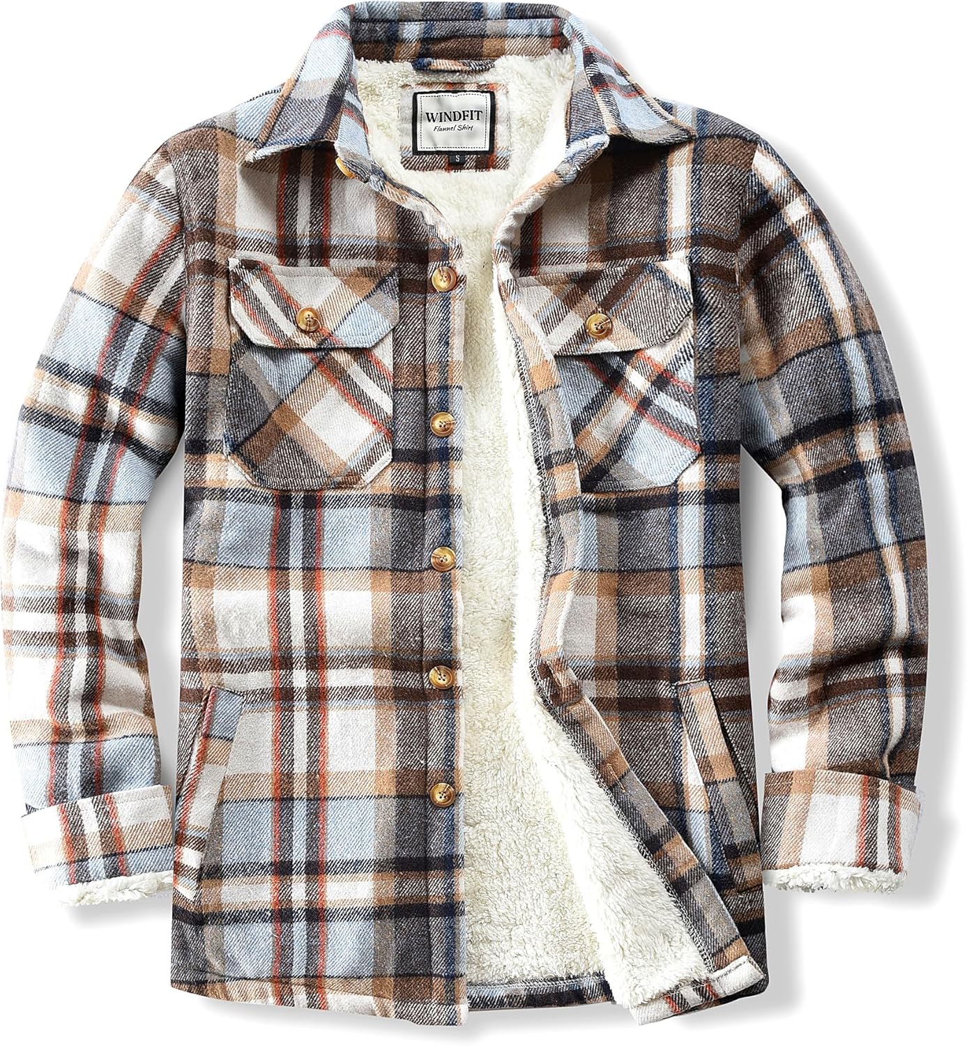 Men's Cotton Sherpa Lined Flannel Shirt Jacket for Outdoor Use