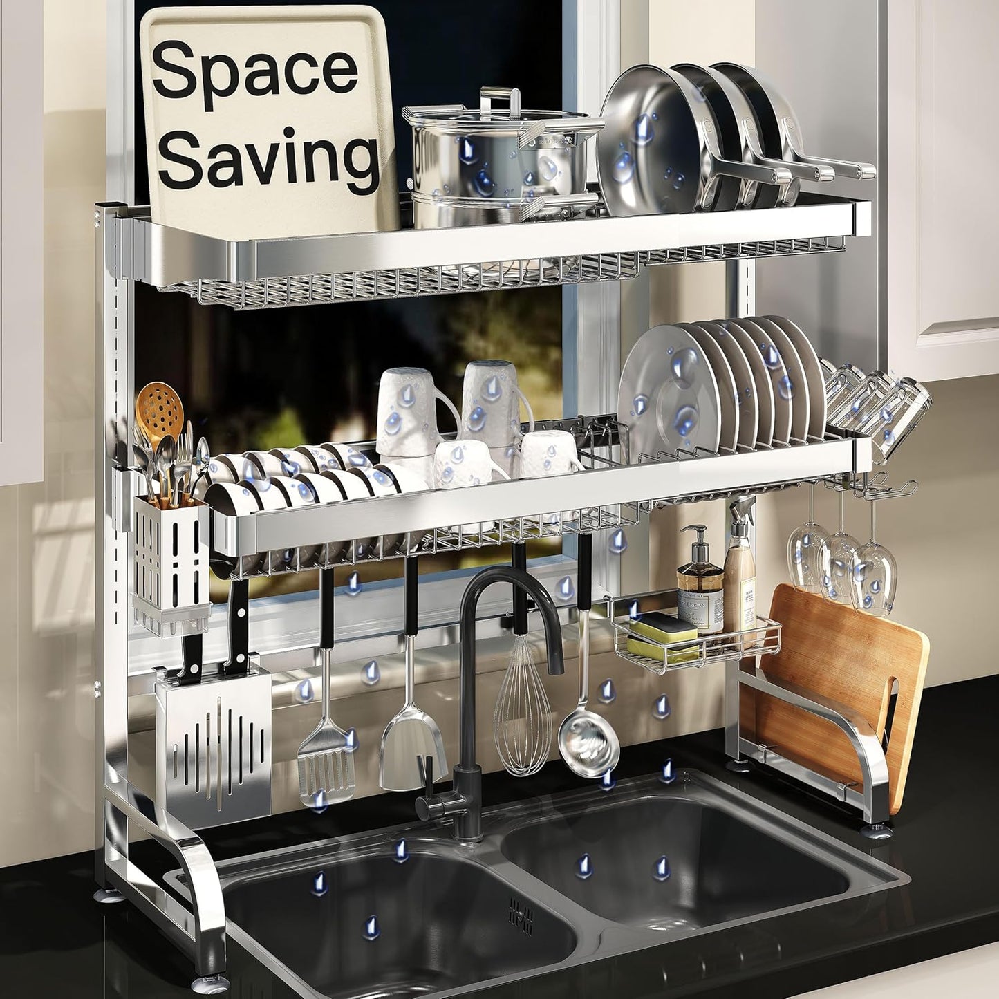 Expandable Stainless Steel Over Sink Dish Drying Rack 3 Tier