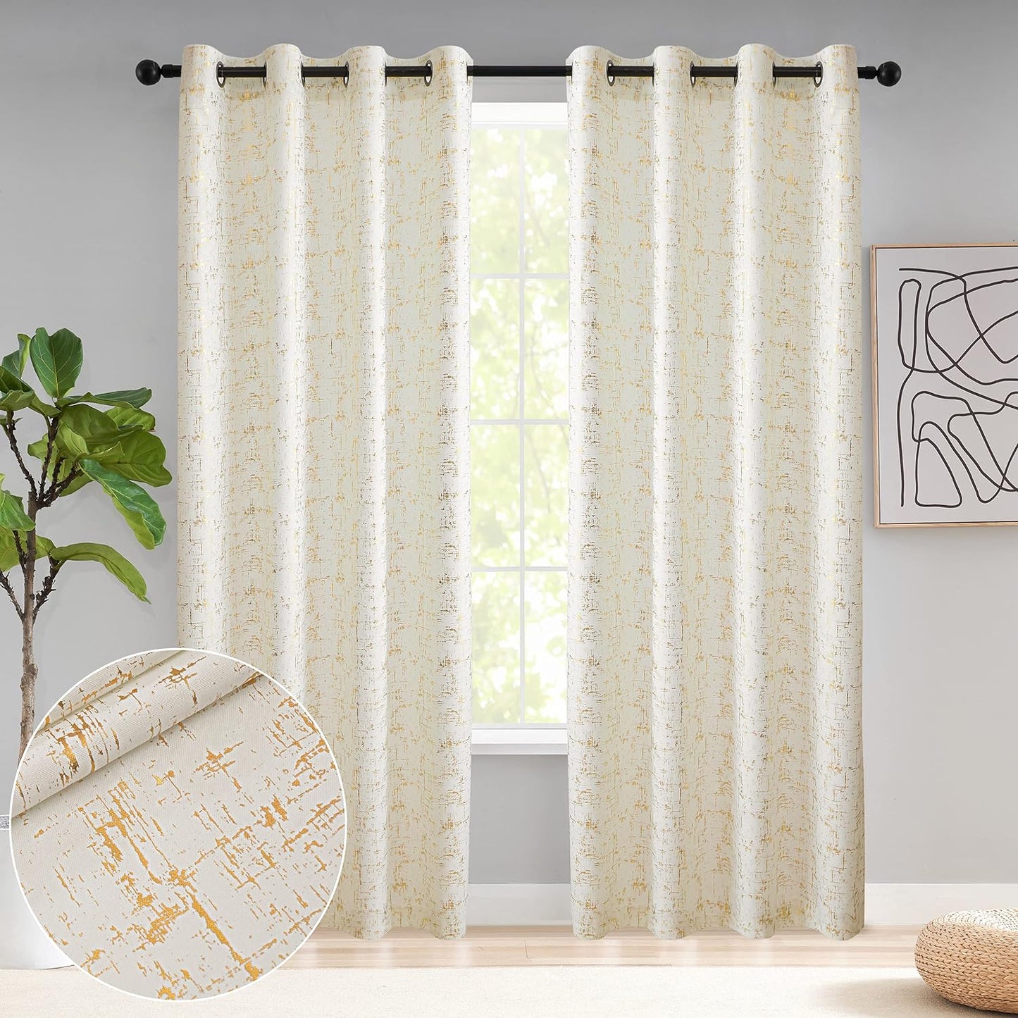 Geometric Dots Thermal Curtains, Off White/Gold