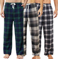 Mens Fleece Pajama Pants Plaid 3 Pack - Soft Warm Lounge Bottoms
