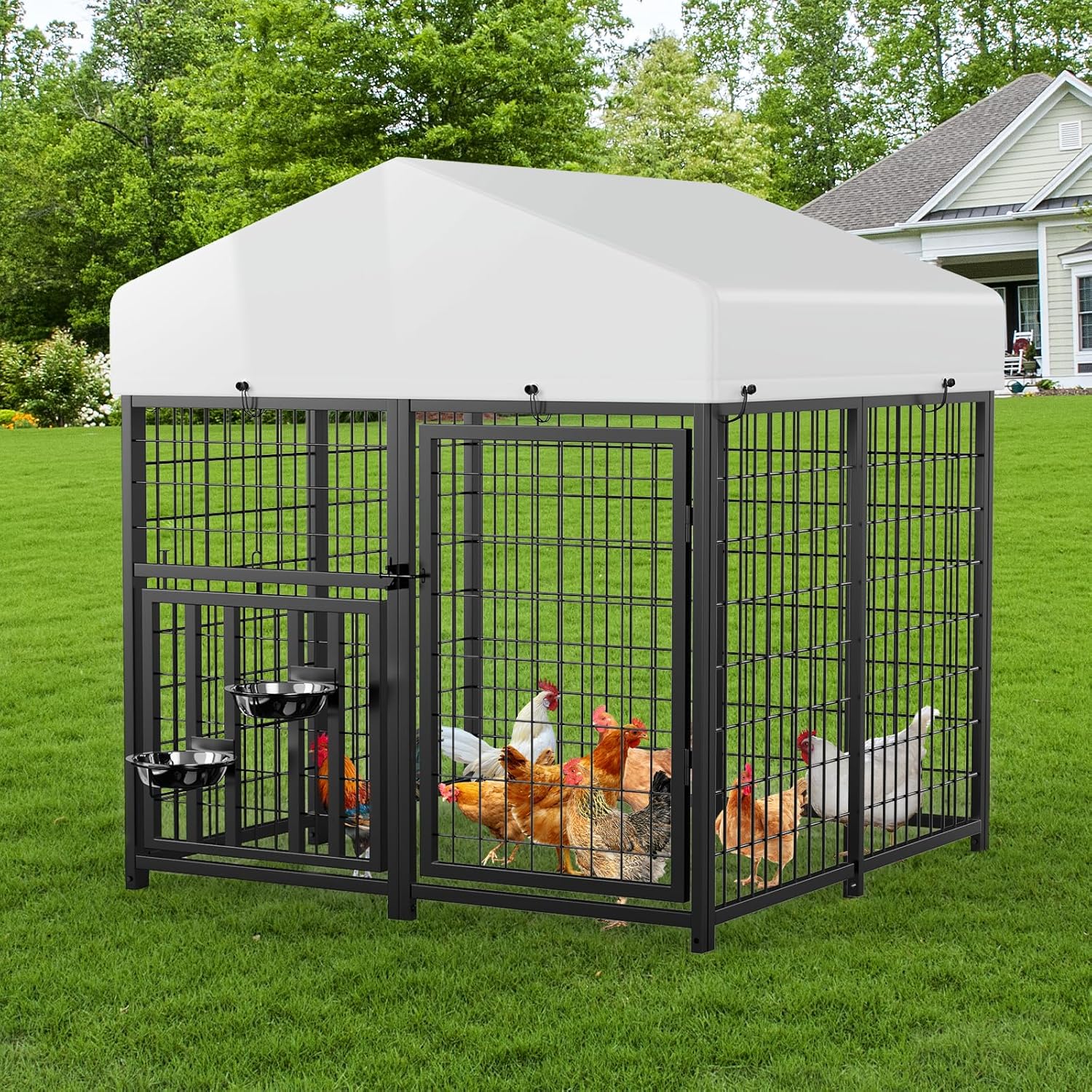 ROOMTEC Large Metal Chicken Coop for 8 Chickens - Durable