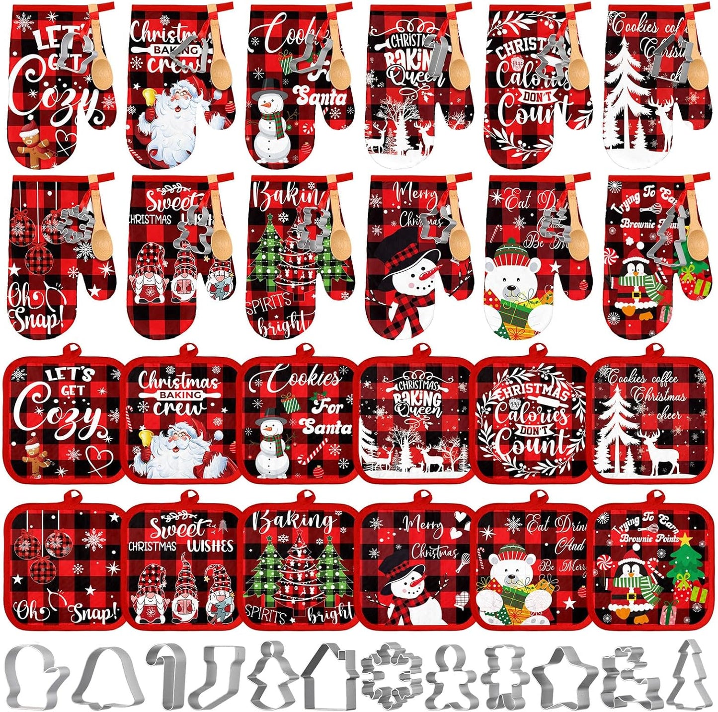 48 pcs Christmas Kitchen Oven Mitts Set for Holiday Baking