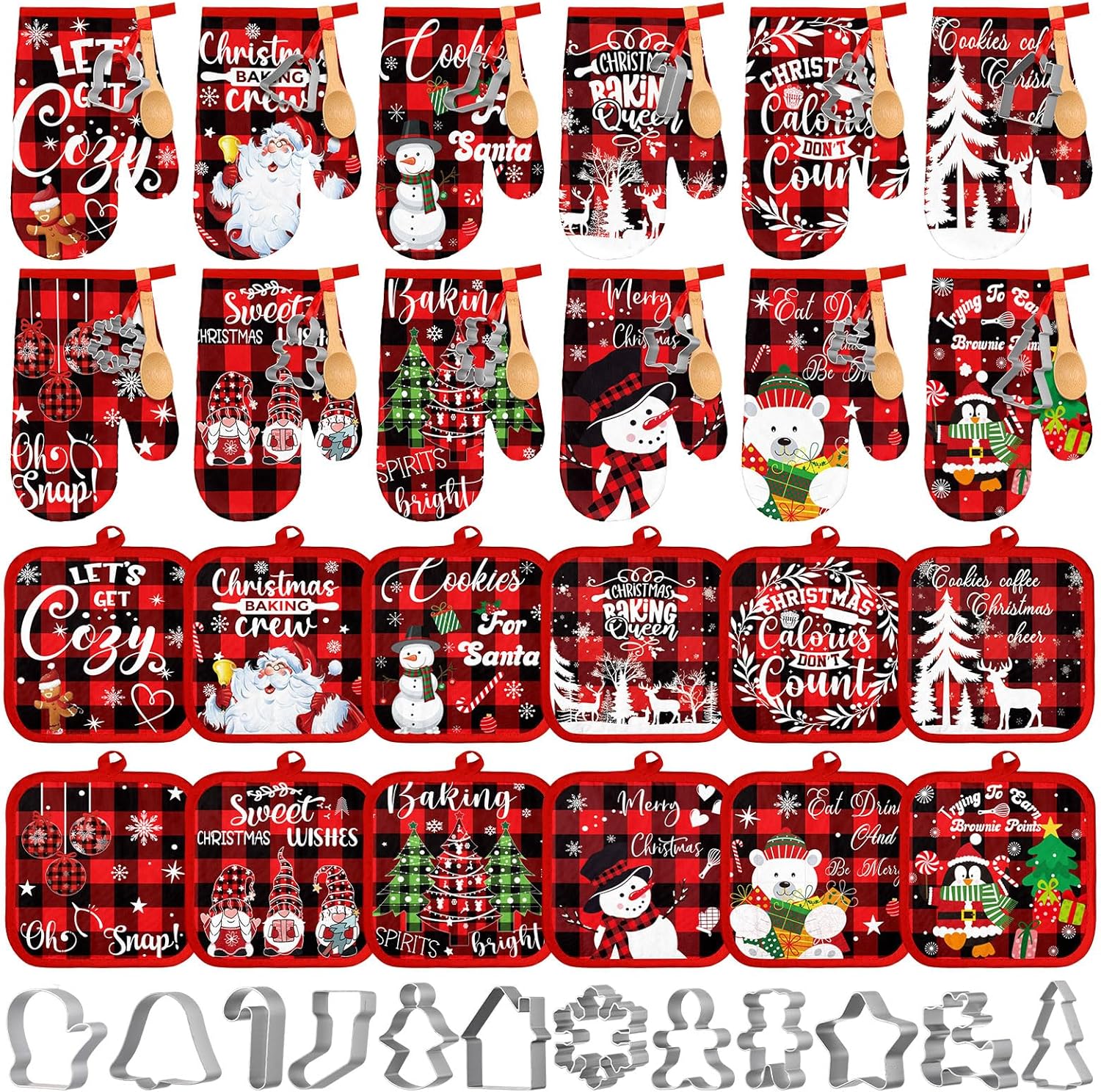 48 pcs Christmas Kitchen Oven Mitts Set for Holiday Baking