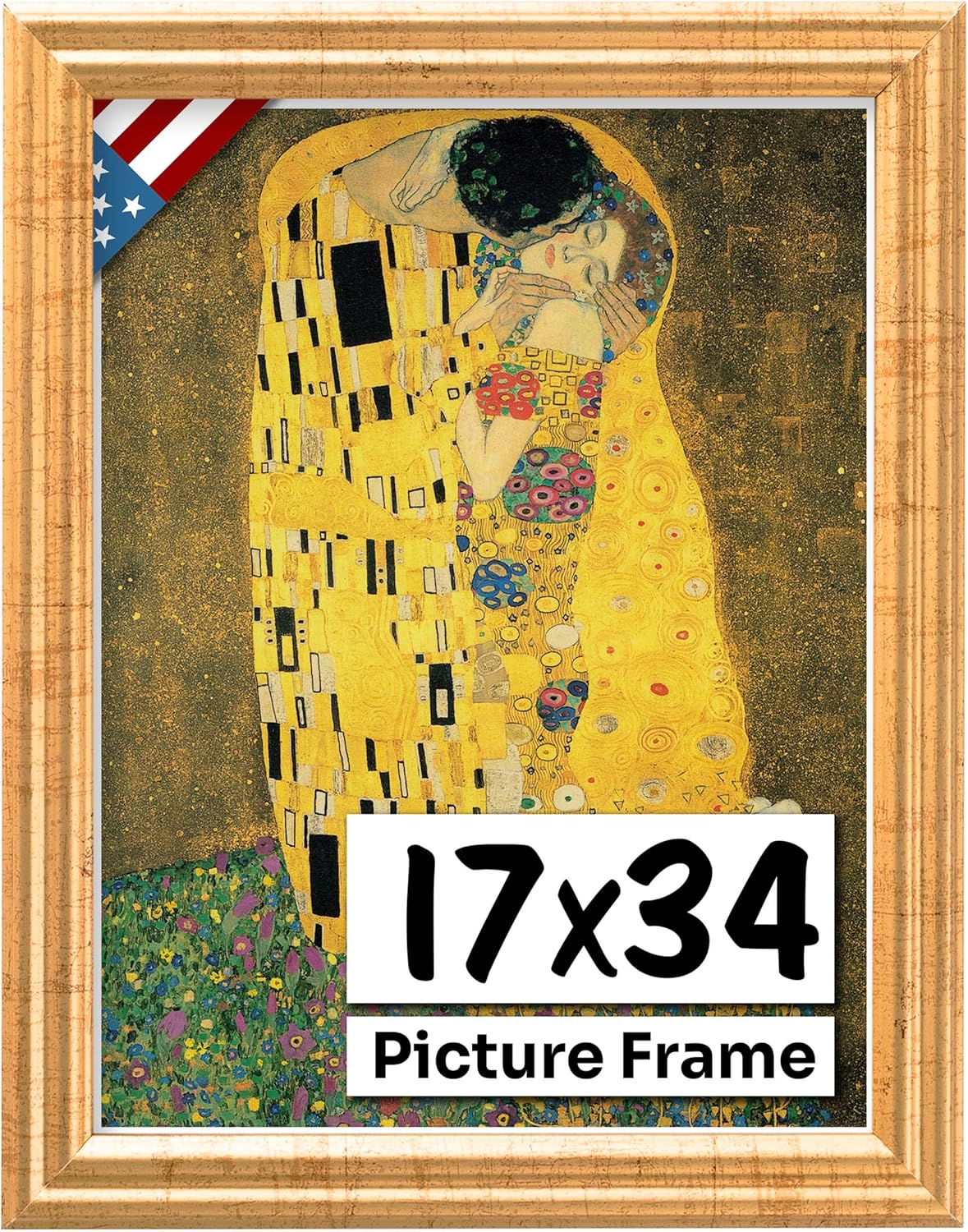 Antique Gold 17x34 Picture Frame with UV-Blocking Plexiglass