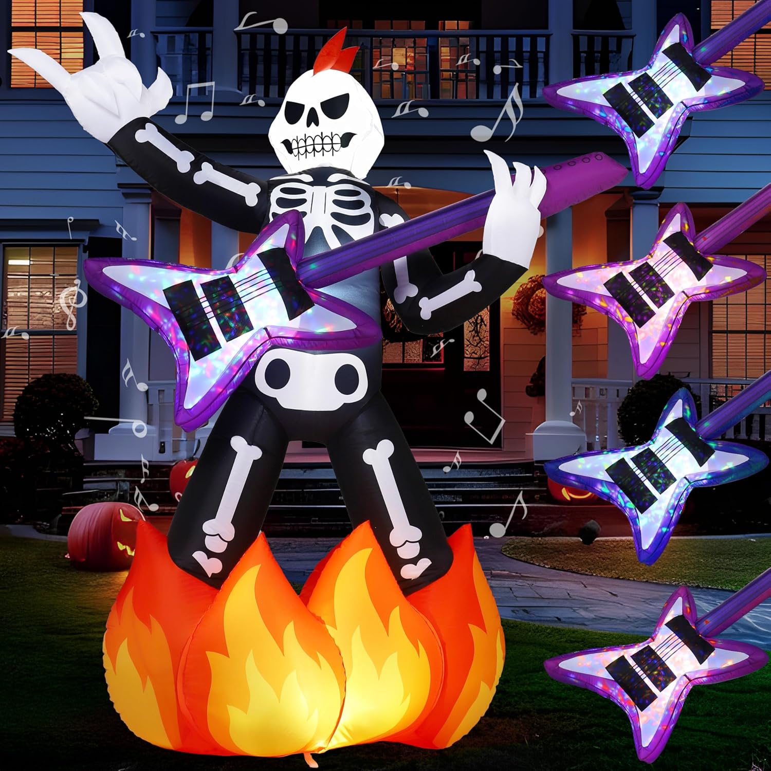 6ft Halloween Inflatable Skeleton with Guitar and LED Lights