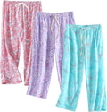PNAEONG 3 Pack Women Pajama Pants Capri Length with Pockets
