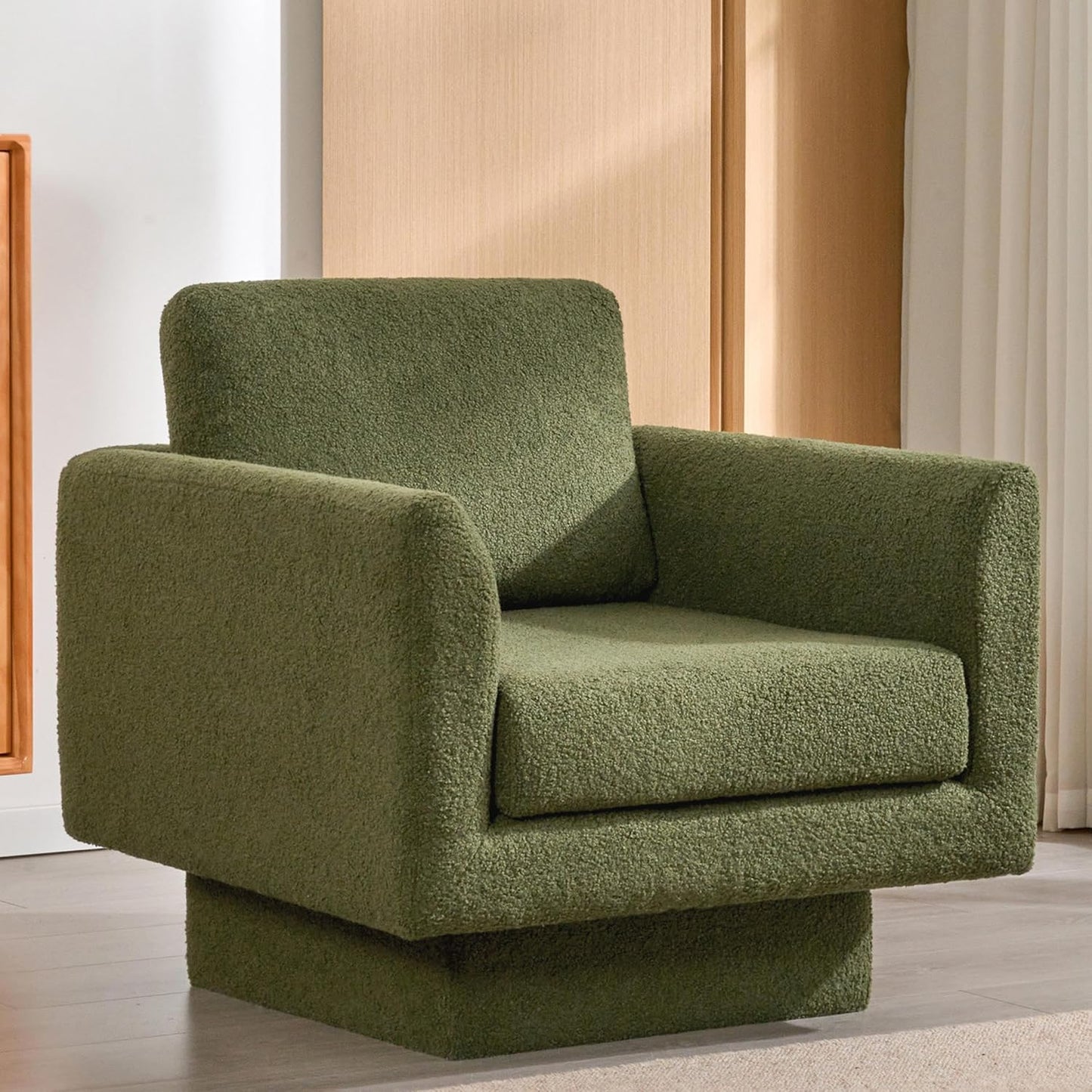 360 Swivel Sherpa Armchair, Comfy Lounge Sofa, Green -Christopher Knight