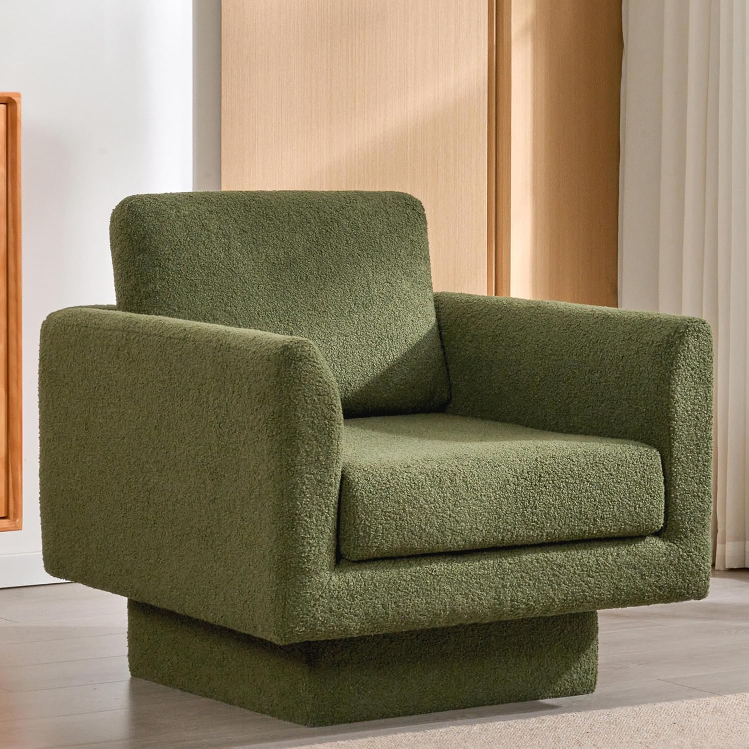360 Swivel Sherpa Armchair, Comfy Lounge Sofa, Green -Christopher Knight